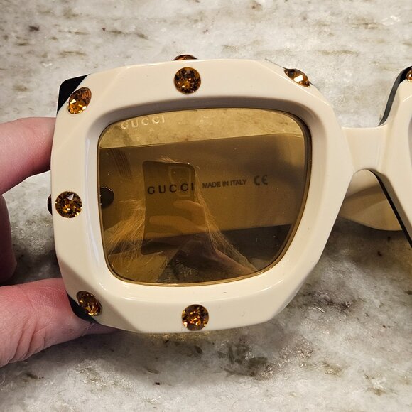 RARE GUCCI HOLLYWOOD FOREVER OVERSIZED SQUARE IVORY MASK EMBELLISHED SUNGLASSES - Picture 2 of 11